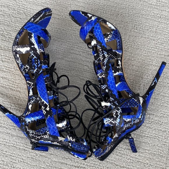 Cobalt and multicolor snakeskin Aquazzura sandals with covered heels - Picture 4 of 8